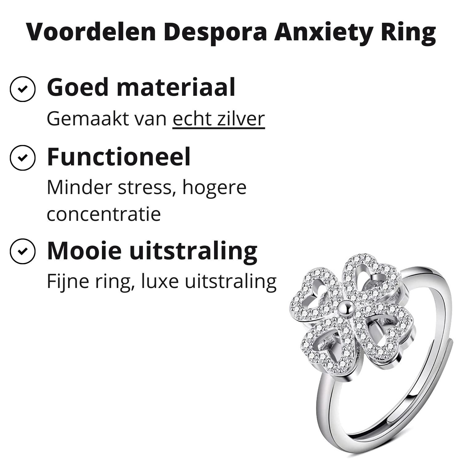 Anxiety Ring (Draairing Klavertje Vier) Zilver 925 voordelen