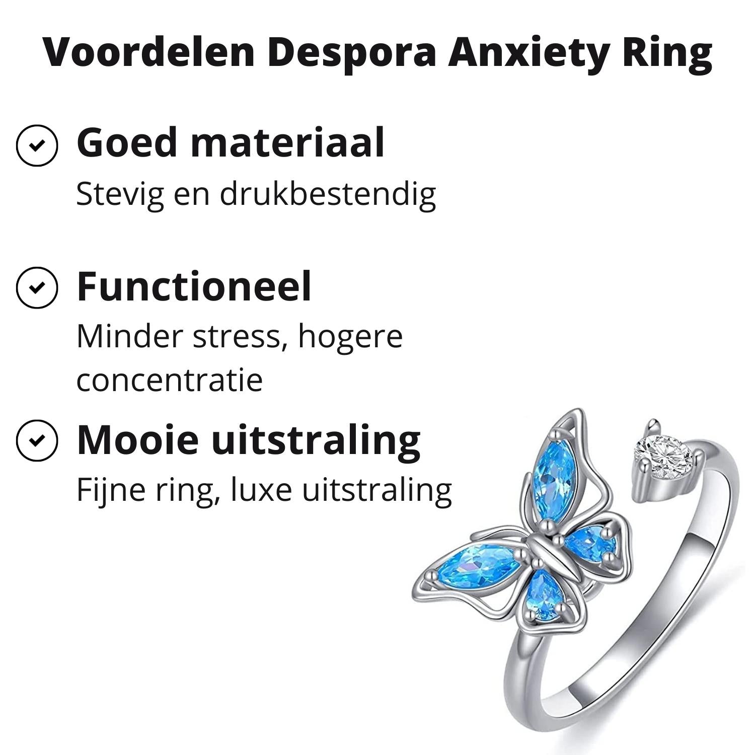 Anxiety Ring (Draairing Vlinder) Zilver plated koper voordelen