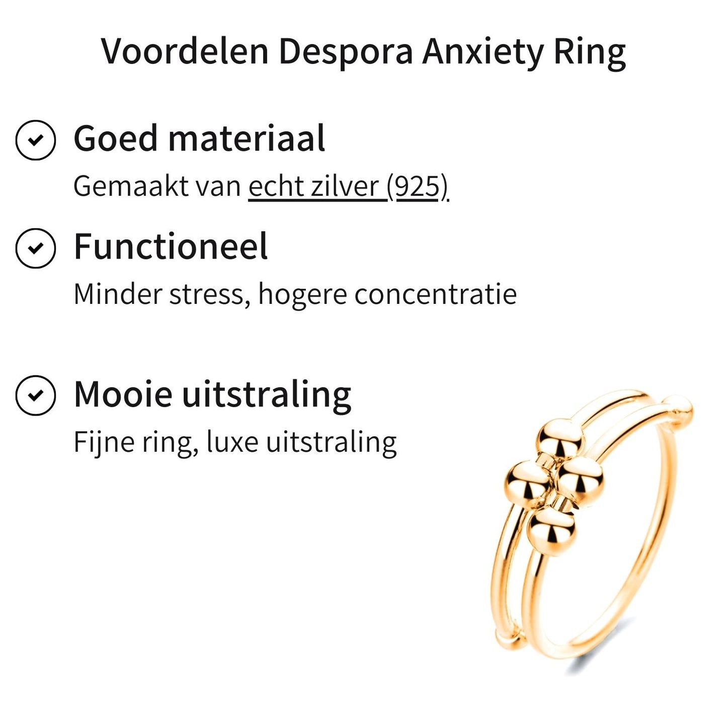 Anxiety Ring (dubbel) zilver 925 gold plated voordelen