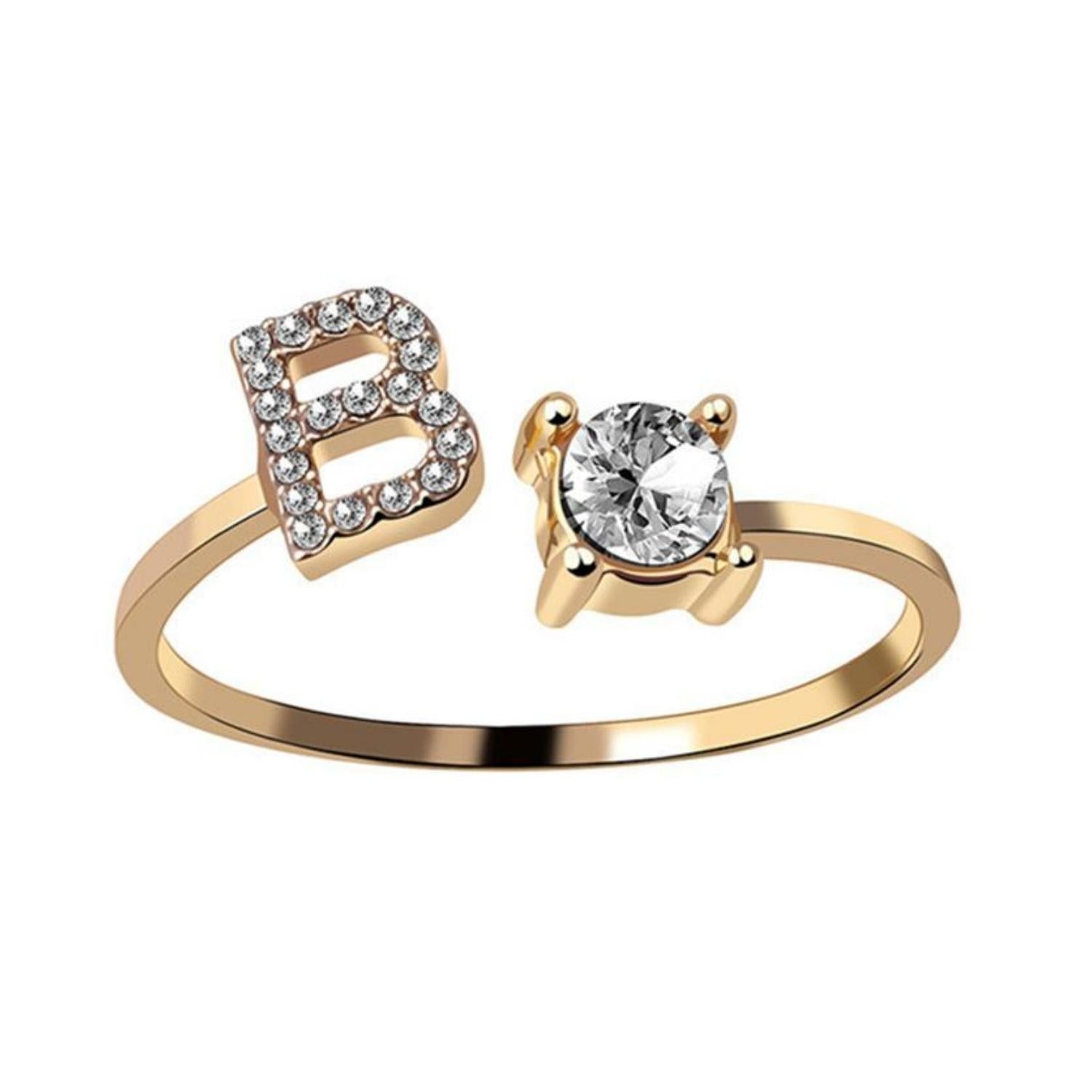 Ring met letter / initial ring zilver 925 Gold Plated - B