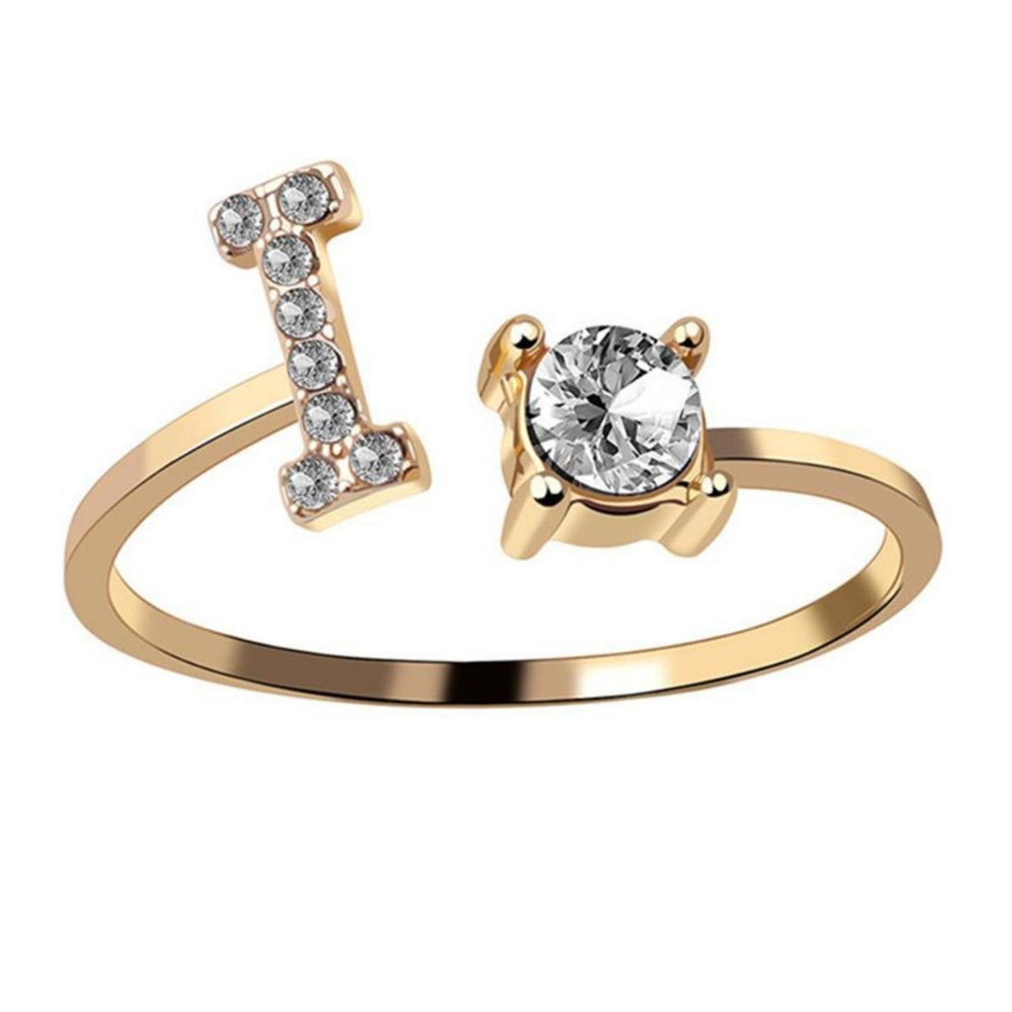 Ring met letter / initial ring zilver 925 Gold Plated - I