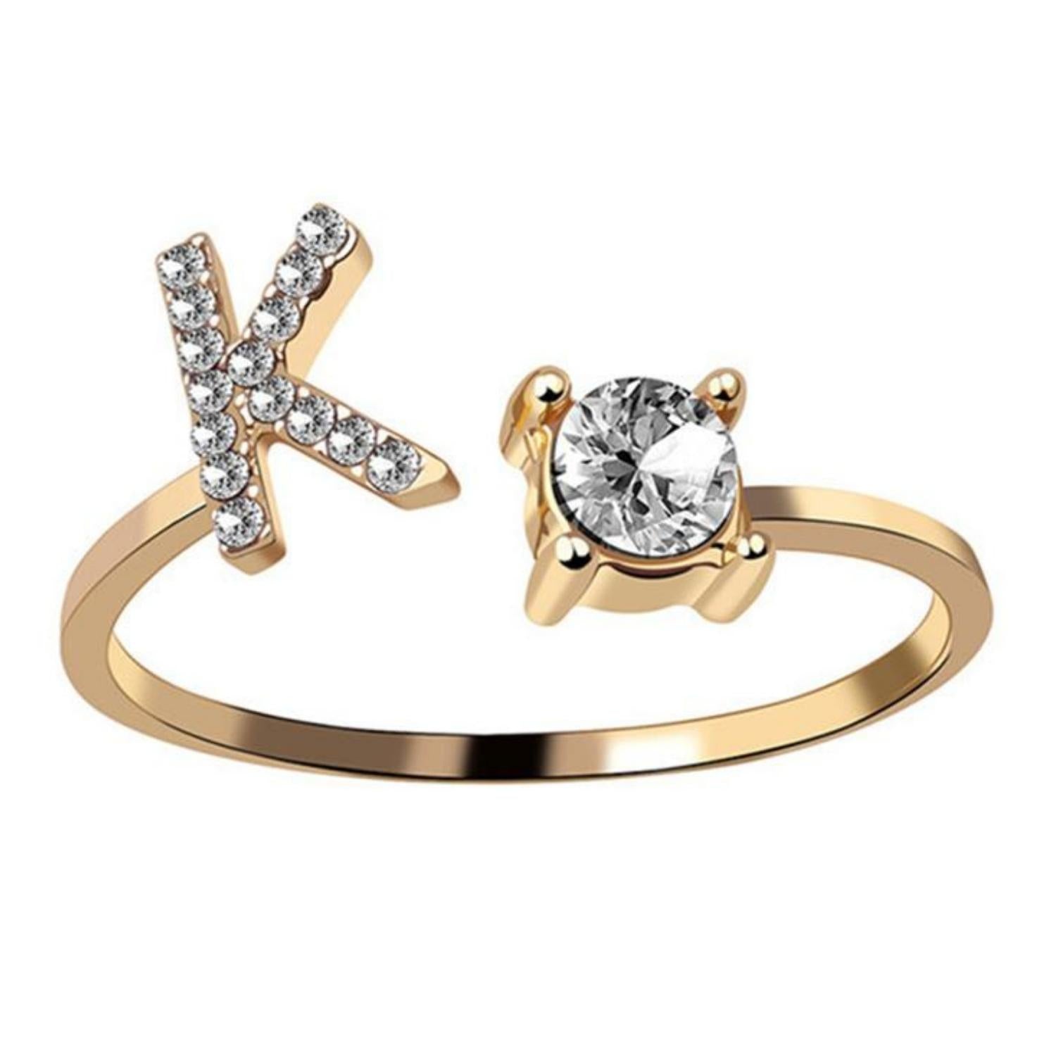 Ring met letter / initial ring zilver 925 Gold Plated - K