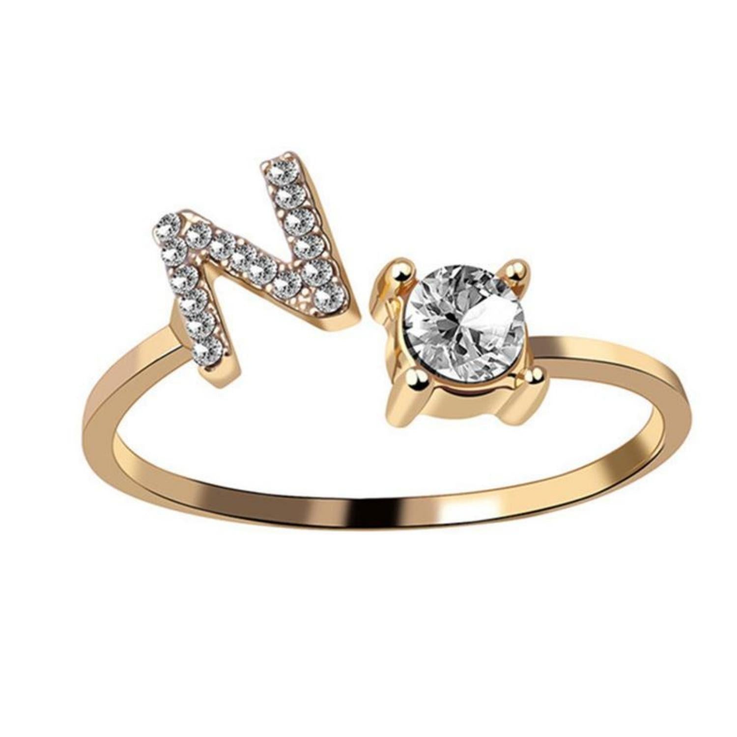 Ring met letter / initial ring zilver 925 Gold Plated - N