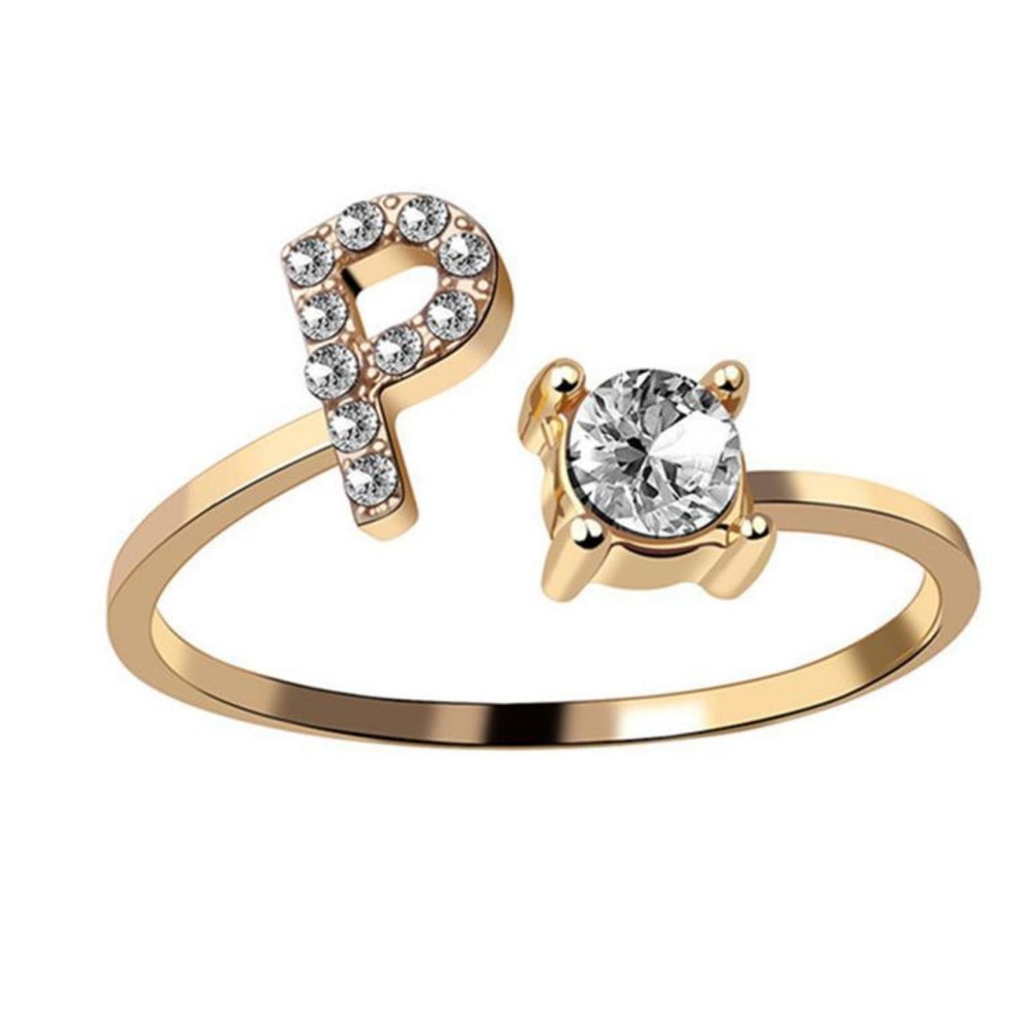 Ring met letter / initial ring zilver 925 Gold Plated - P