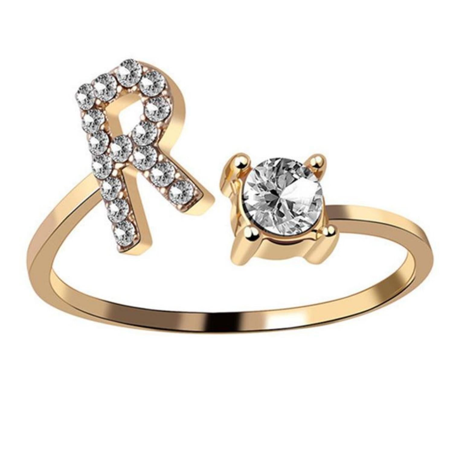 Ring met letter / initial ring zilver 925 Gold Plated - R