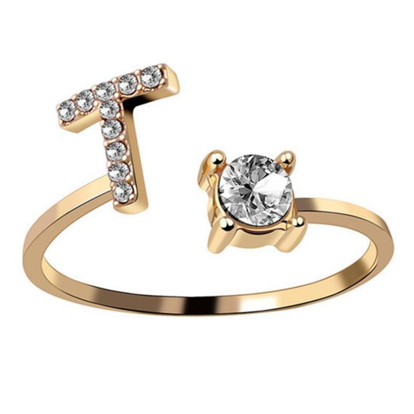Ring met letter / initial ring zilver 925 Gold Plated - T