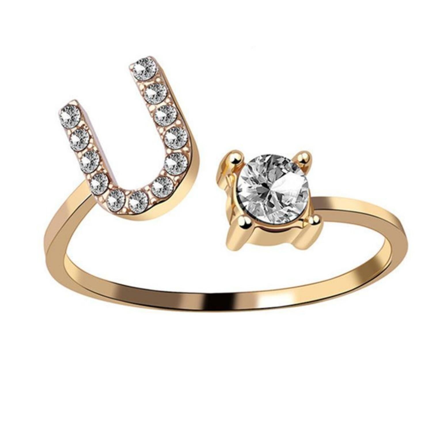 Ring met letter / initial ring zilver 925 Gold Plated - U