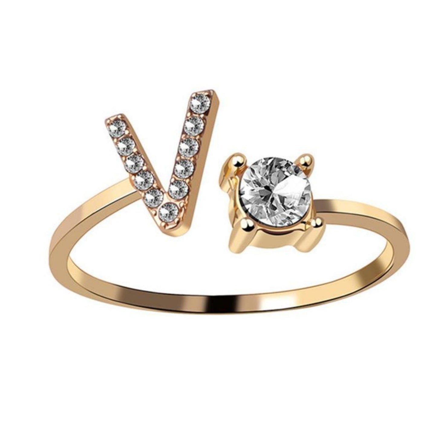 Ring met letter / initial ring zilver 925 Gold Plated - V